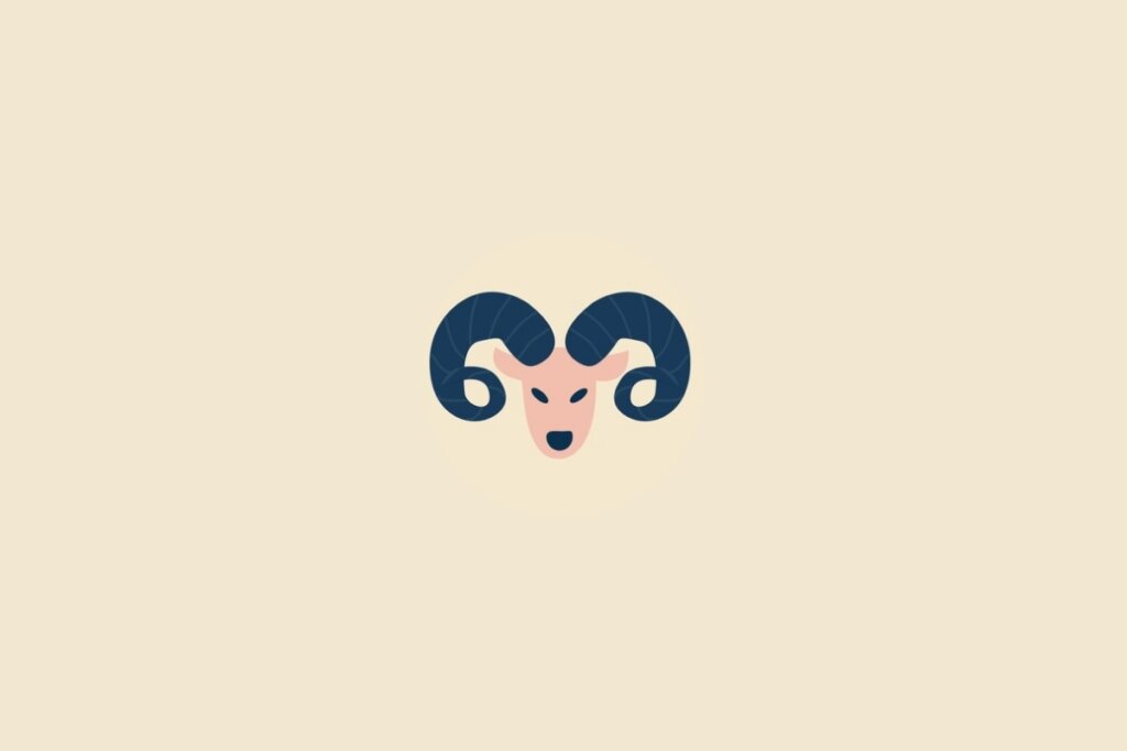 Ilustração do signo de áries em azul sobre um fundo bege