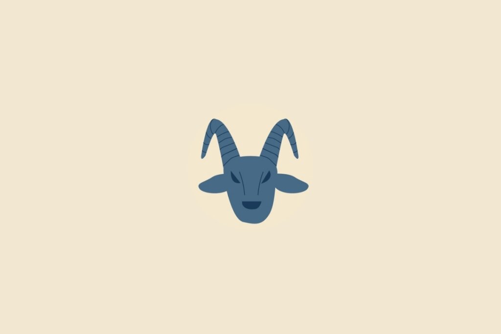 Ilustração do signo de capricórnio em azul sobre um fundo bege
