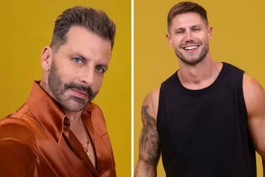 Henri Castelli e JonaSulzs bach em foto colagem em um fundo amarelo