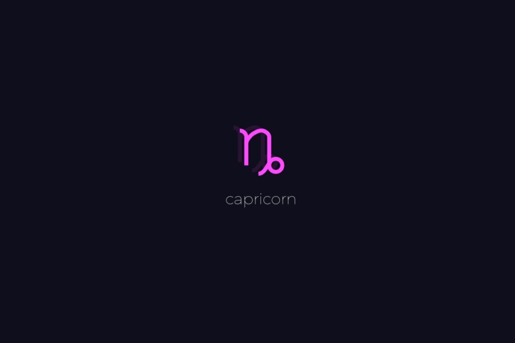 Ilustração do signo de Capricórnio em roxo, sobre um fundo preto