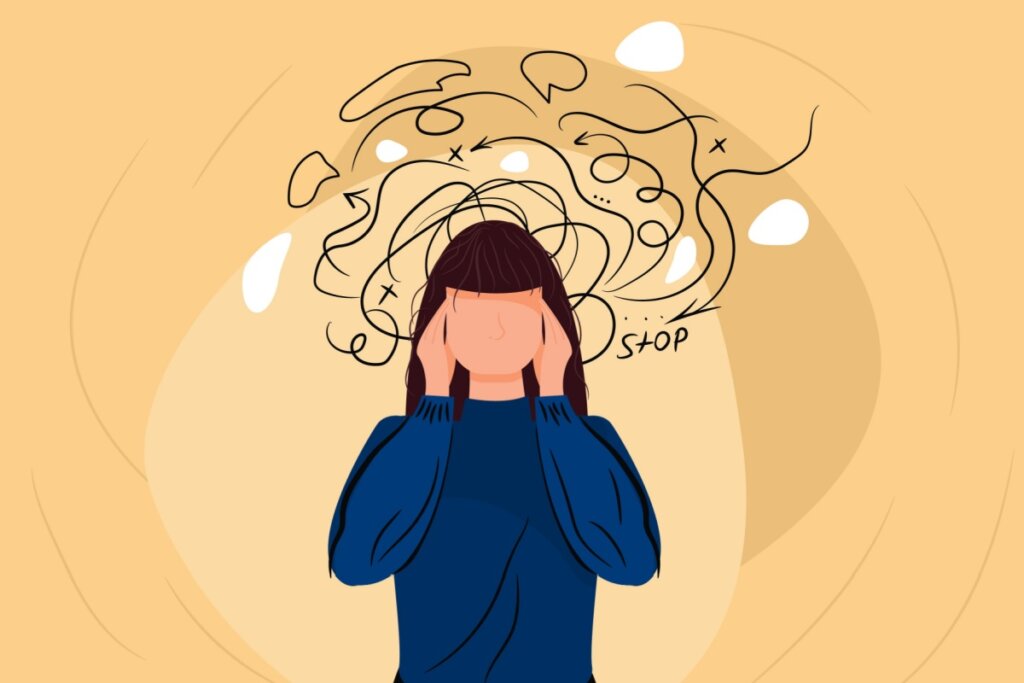 Ilustração de pessoa com pensamento acelerado