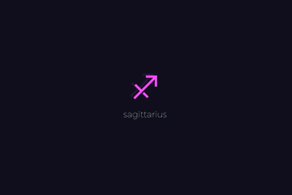 Ilustração do signo de Sagitário em roxo, sobre um fundo preto