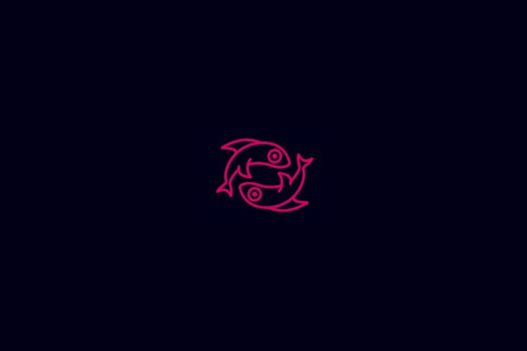 ilustração de dois peixes rosas representando o signo de peixes sobre fundo azul-escuro