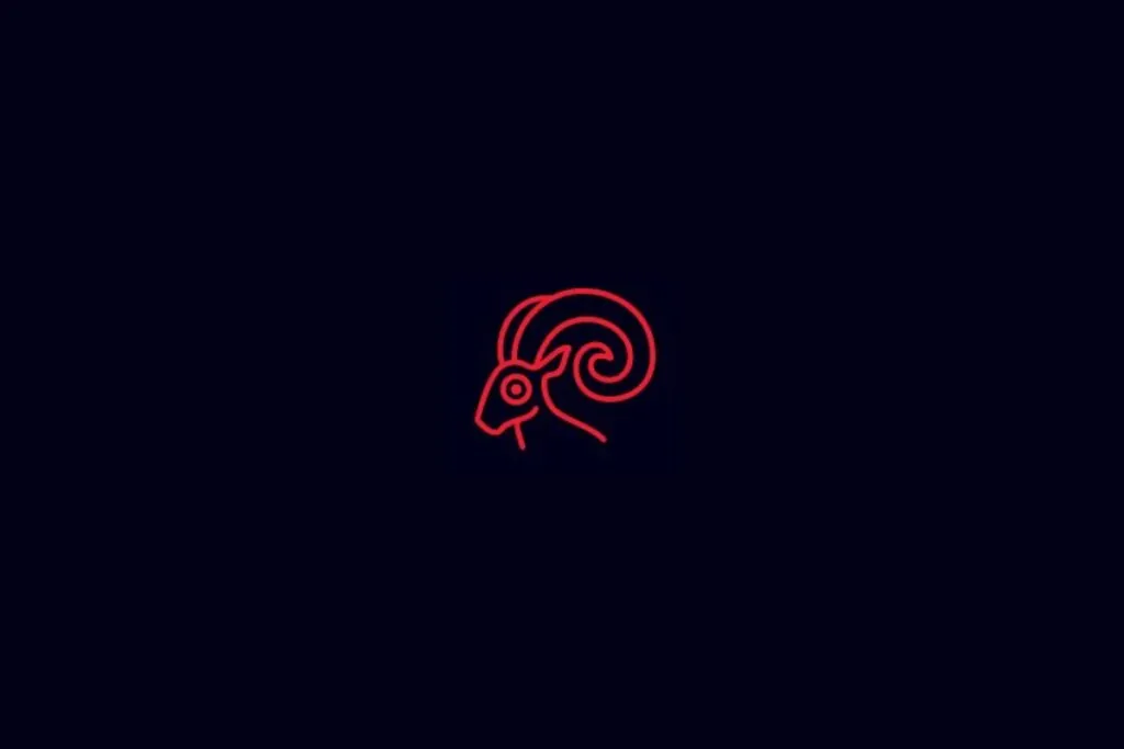 ilustração de um carneiro vermelho representando o signo de áries sobre fundo azul-escuro