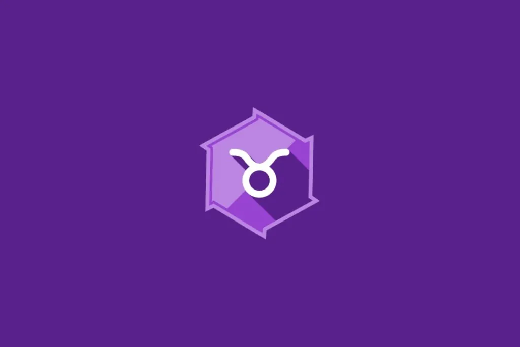 Ilustração do signo de Touro, em fundo roxo, com símbolo circular com chifres curvados para cima