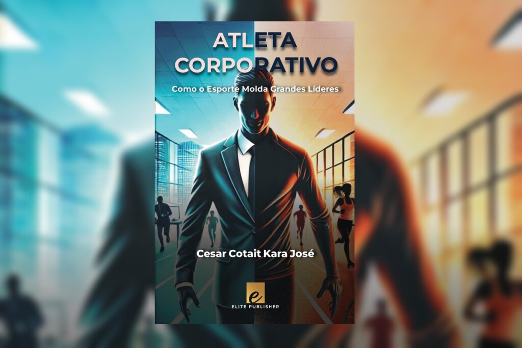 Capa do livro "Atleta corporativo: como o esporte molda grandes líderes", com a ilustração de um homem usando terno