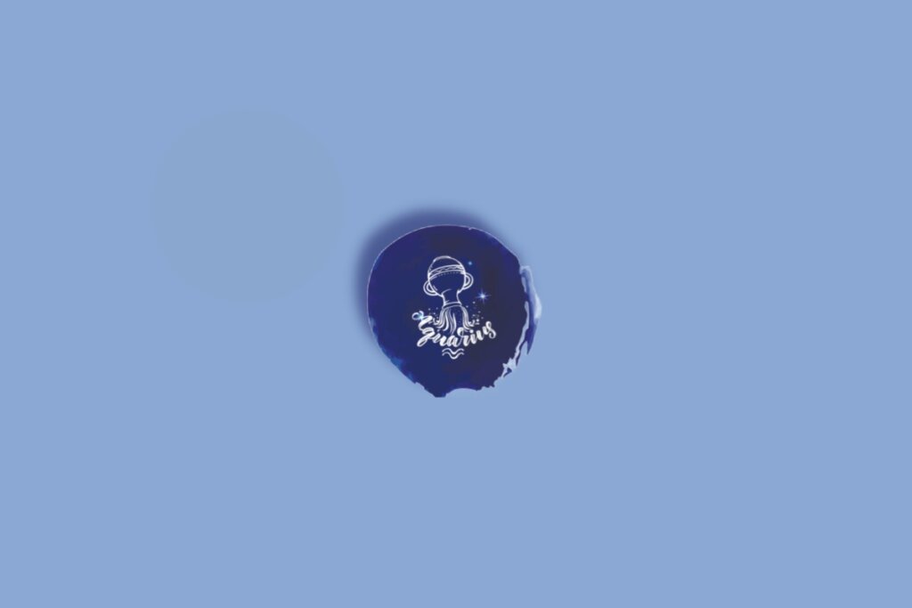 Ilustração do signo de aquário, dentro de um círculo azul-escuro, em um fundo azul-claro