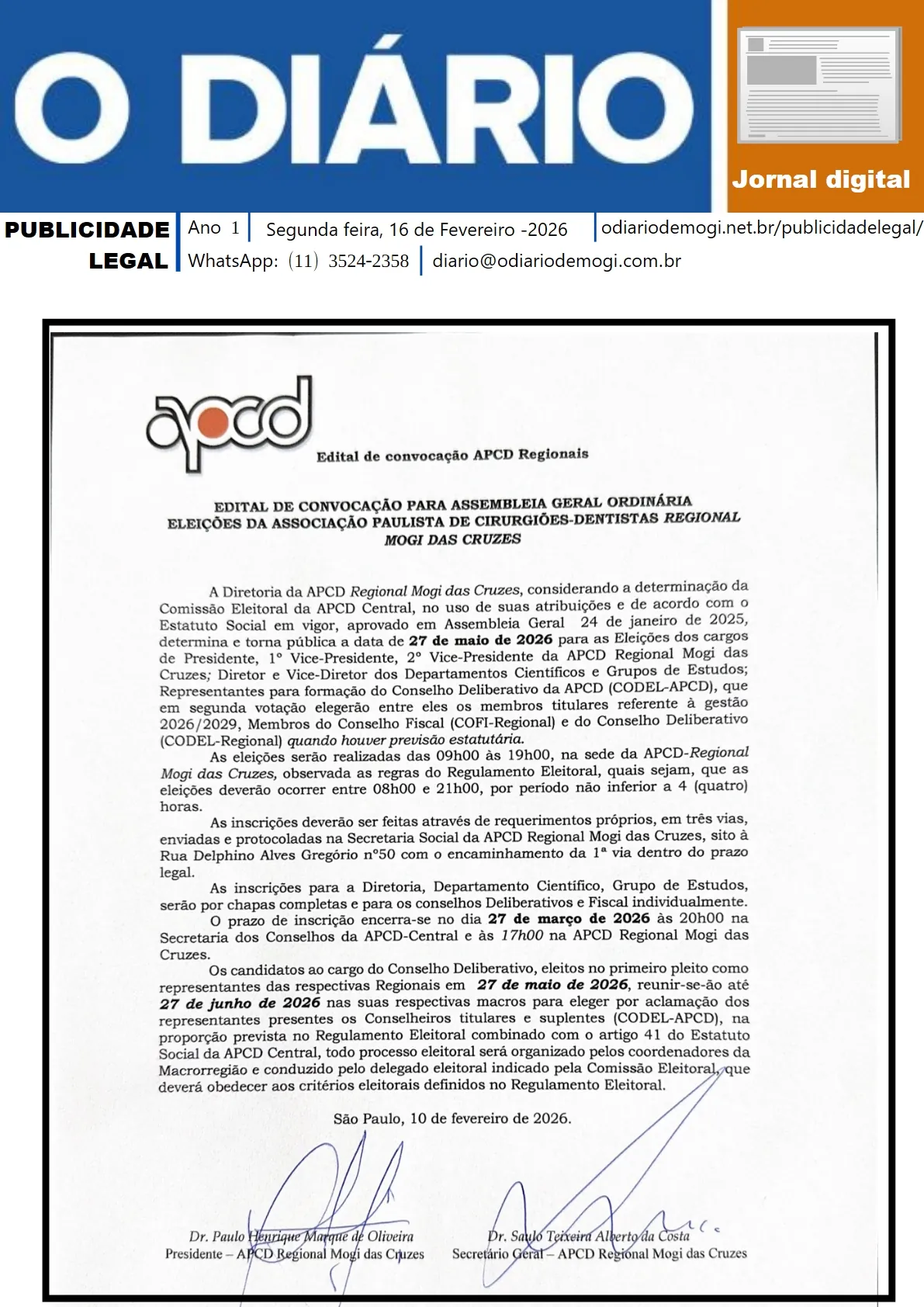 Segunda-feira, 16 de Fevereiro