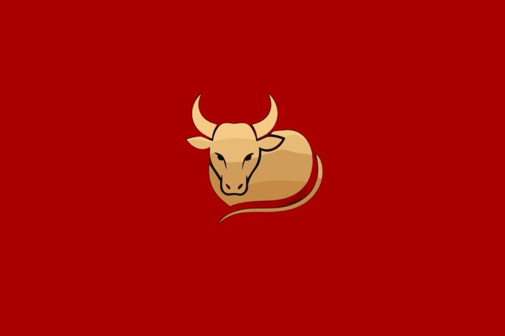 Ilustração do signo de Búfalo, contendo um búfalo estilizado em fundo vermelho