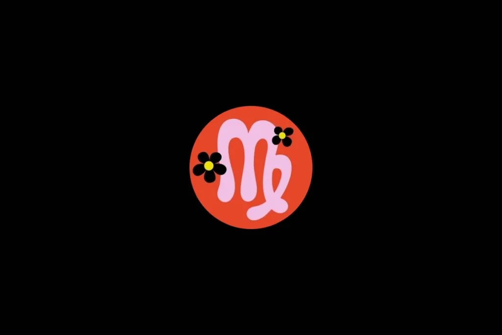 Ilustração do signo de virgem dentro de um círculo laranja em um fundo preto