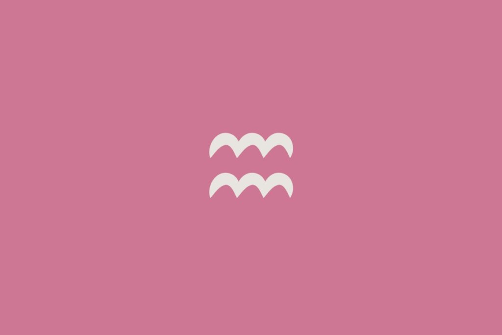 Ilustração do signo de aquário centralizado em um fundo rosa-escuro