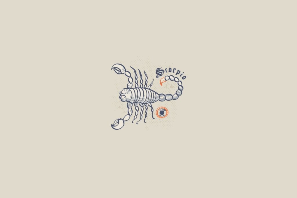 Ilustração de um escorpião, símbolo do signo de Escorpião, em um fundo cinza