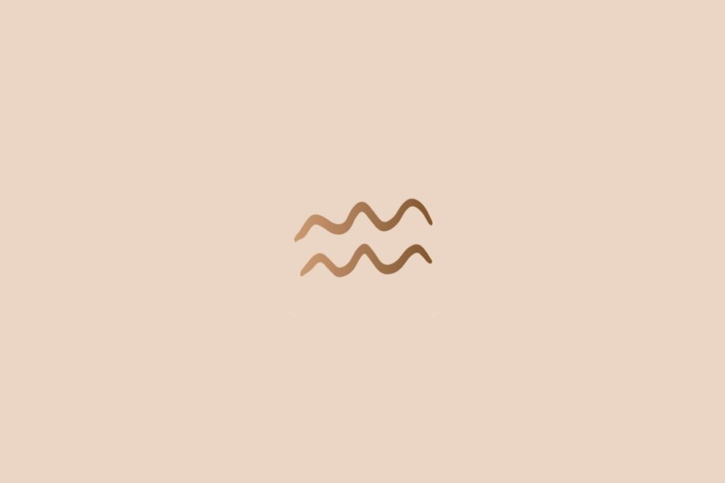 Ilustração do signo de aquário na cor marrom em um fundo rosa-claro