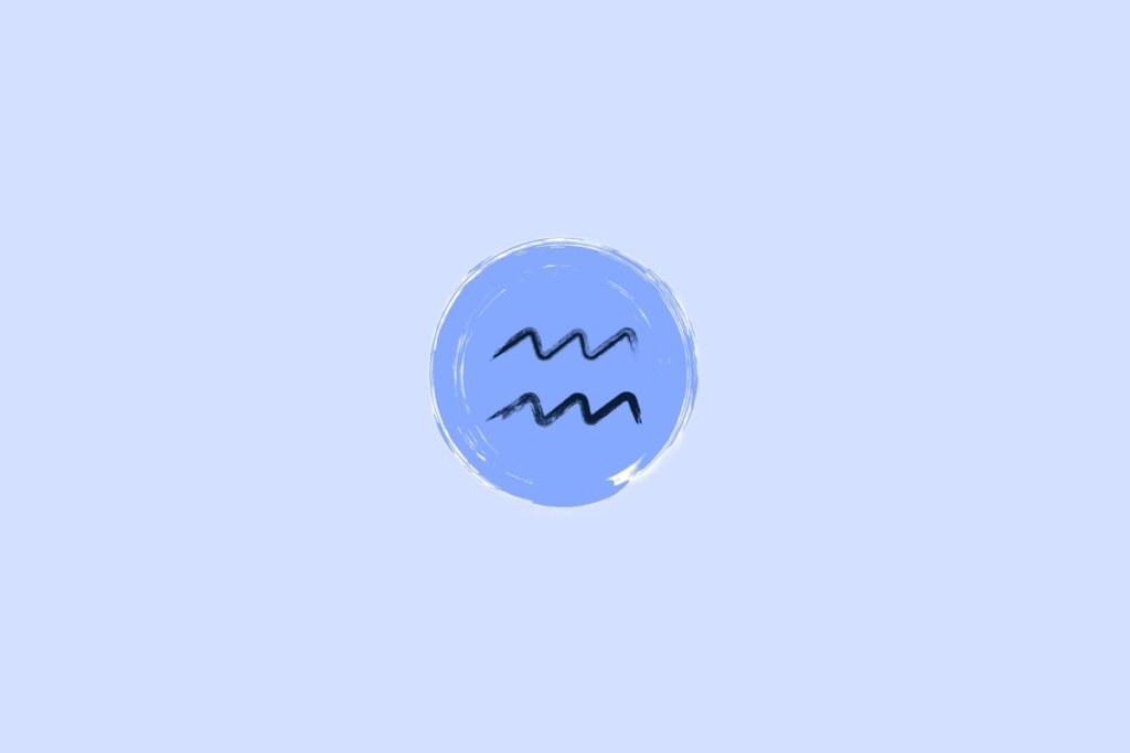 Ilustração do signo de aquário na cor preta em um fundo azul-claro