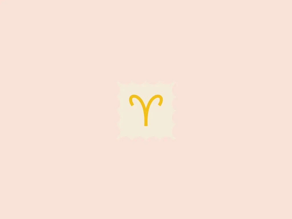 Ilustração do signo de áries, dentro de um quadrado bege, em um fundo rosa-claro