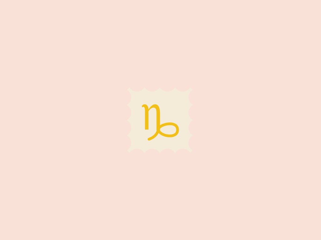 Ilustração do signo de capricórnio, dentro de um quadrado bege, em um fundo rosa-claro