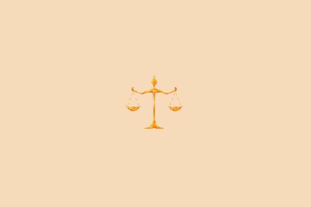 Ilustração do signo de libra, na cor laranja, centralizado em um fundo laranja-claro