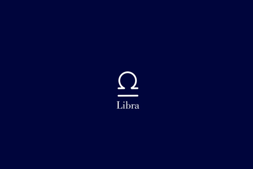 Ilustração do signo de libra em branco em um fundo azul-escuro