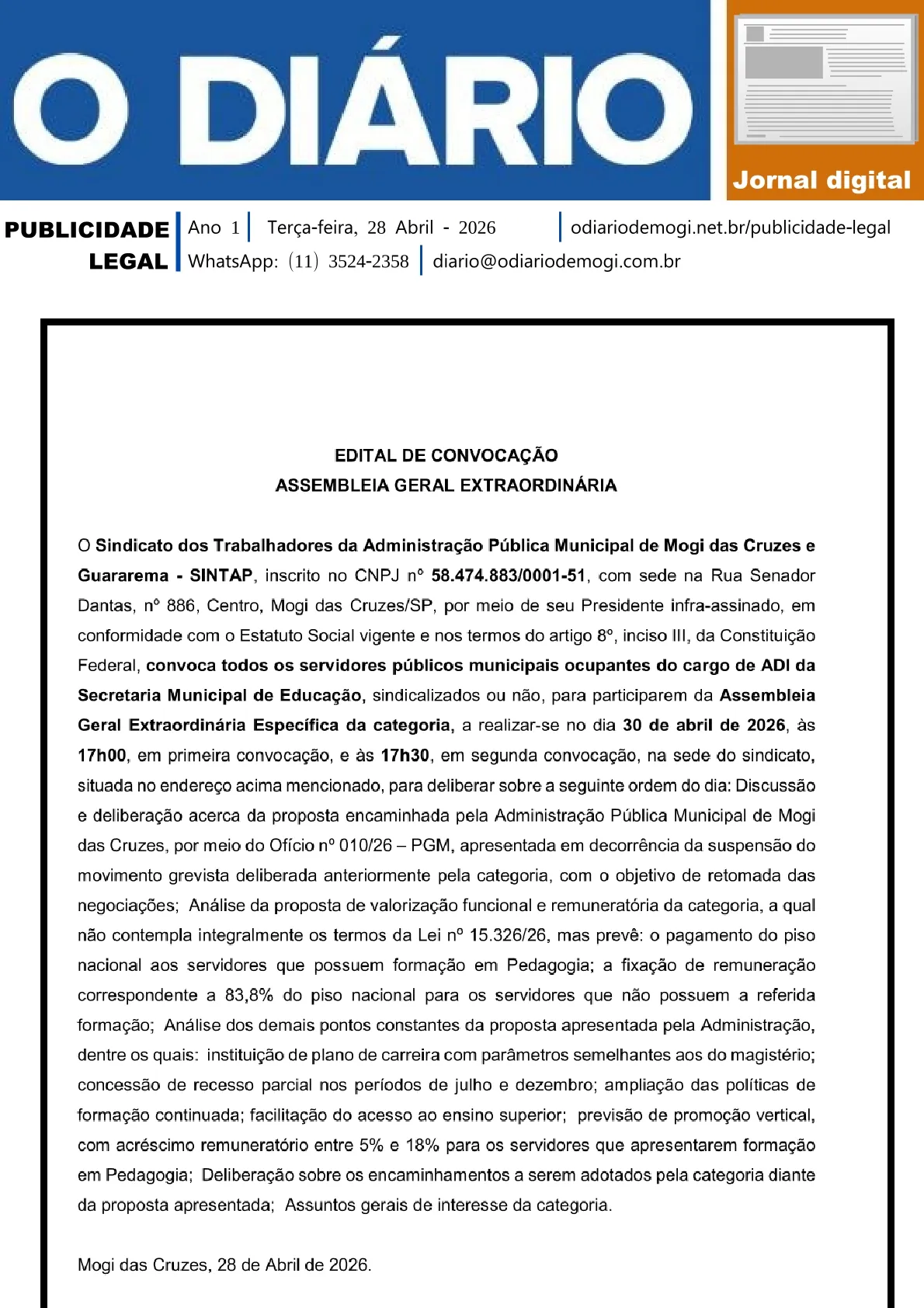 Terça Feira, 28 de Abril 2026
