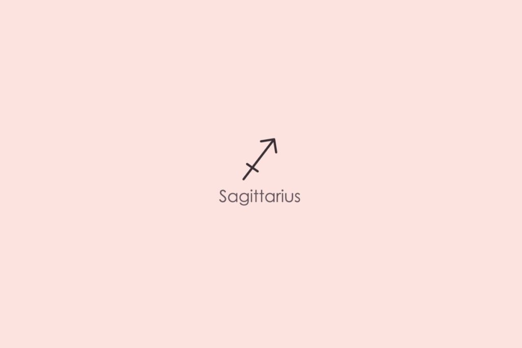 Ilustração do signo de sagitário em marrom em um fundo rosa-claro
