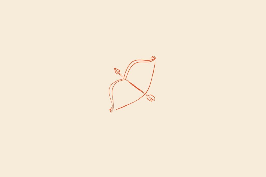 Ilustração do signo de sagitário centralizado em um fundo bege-claro