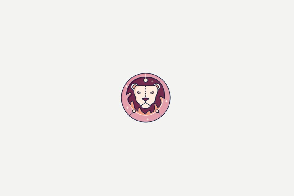 Ilustração do signo de Leão dentro de um círculo rosa