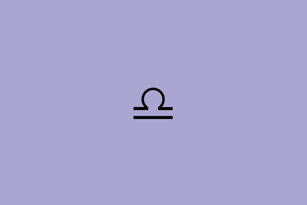 Ilustração do signo de libra em preto em um fundo roxo