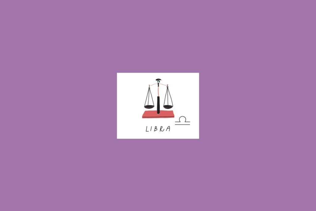Ilustração de uma balança dentro de um quadrado branco sobre um fundo roxo