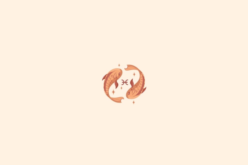 Ilustração do signo de peixes com estrelas em um fundo bege