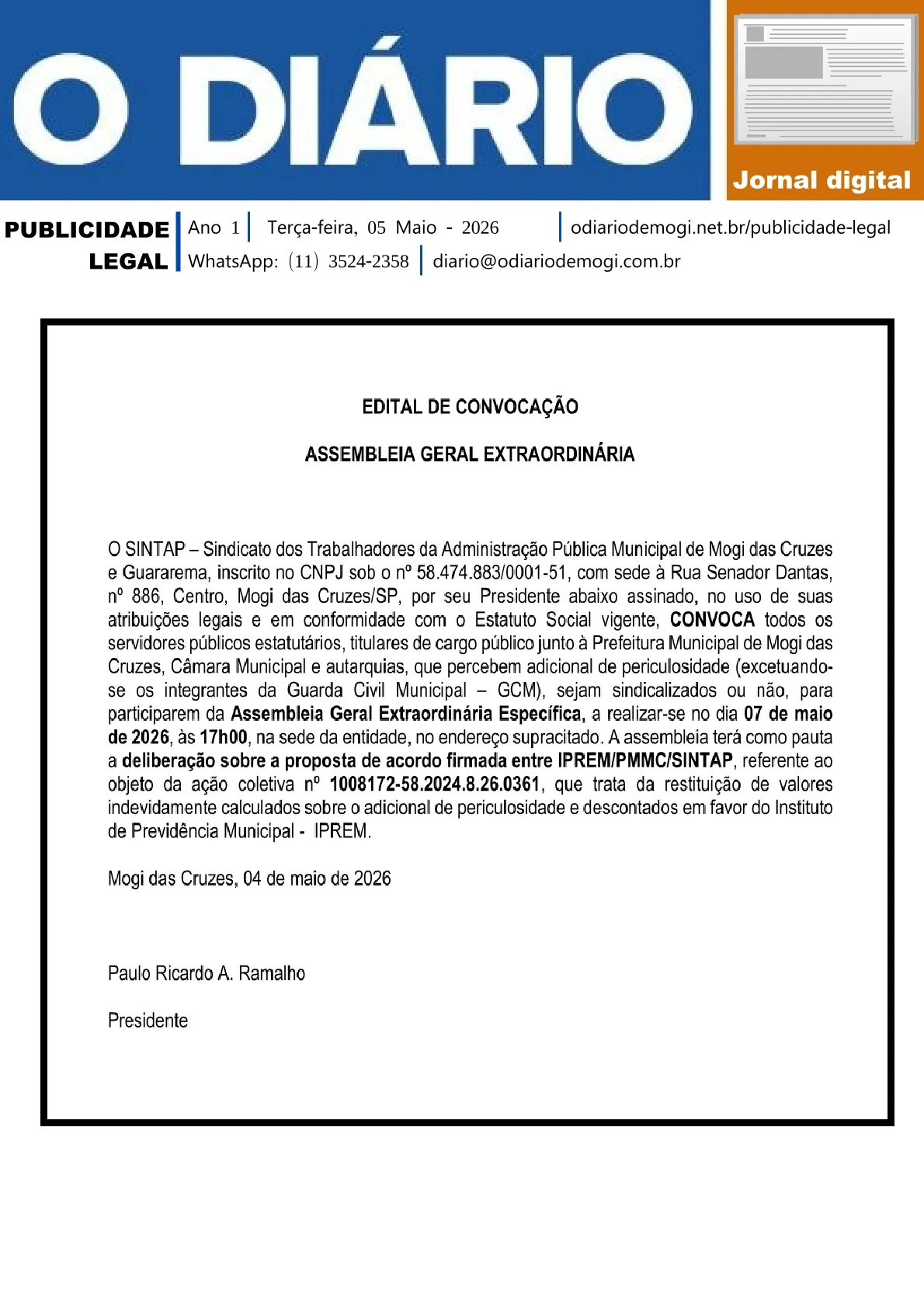 Terça-feira, 05 de Maio 2026