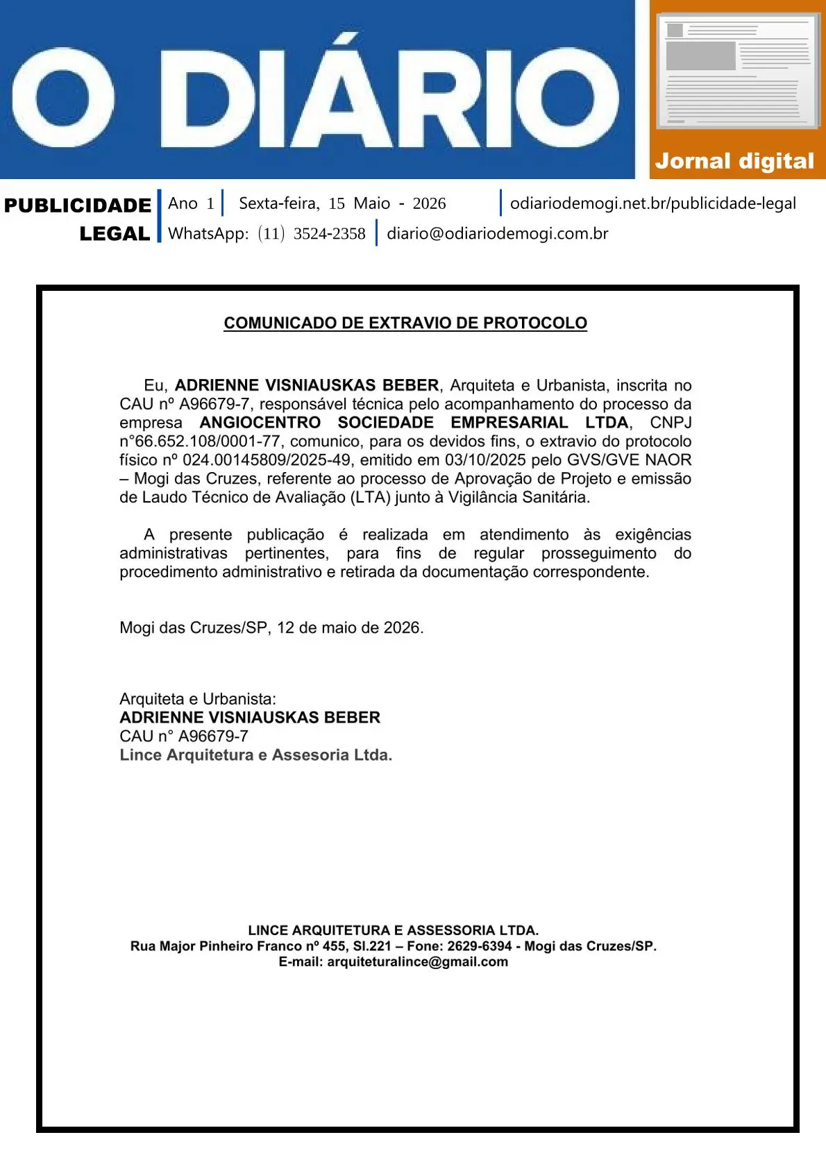 Sexta-Feira, 15 de Maio 2026