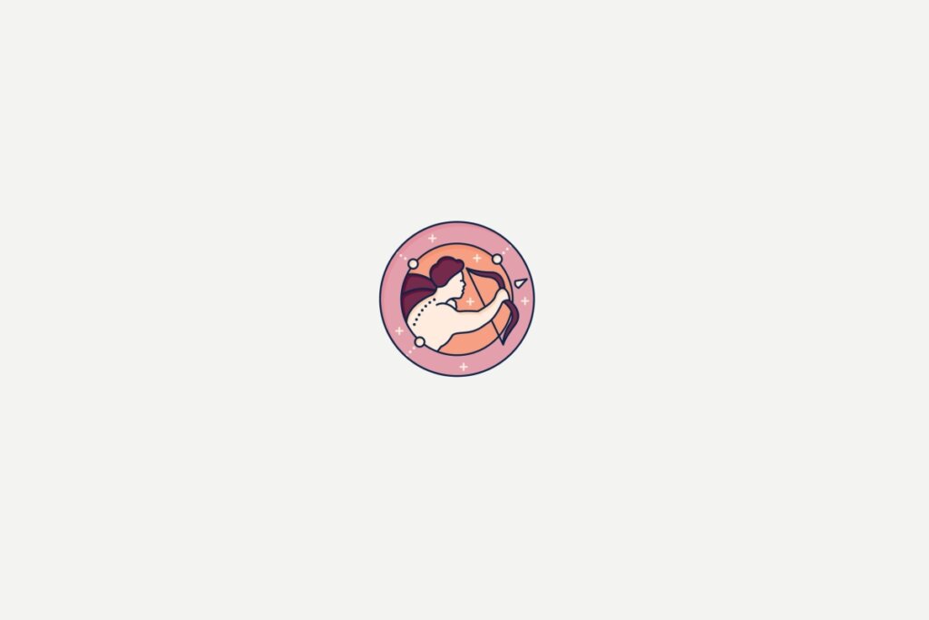 Ilustração do signo de Sagitário dentro de um círculo rosa