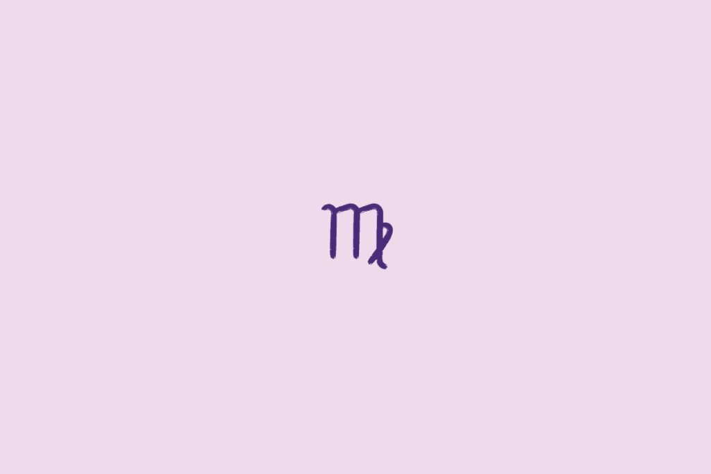 Ilustração do signo de virgem em roxo em um fundo roxo-claro
