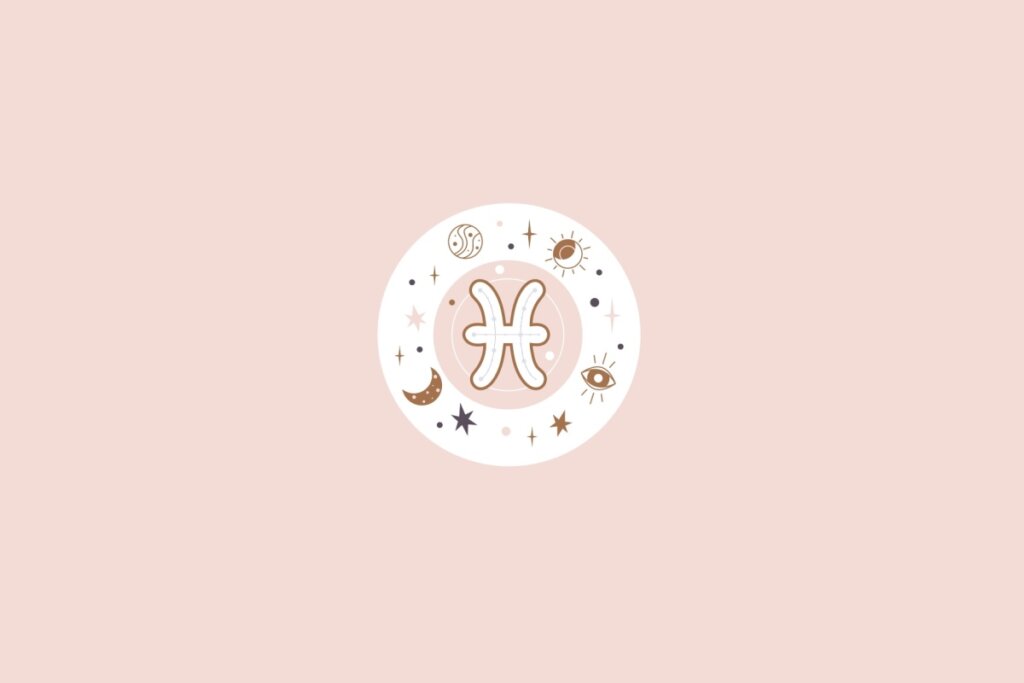 Ilustração do signo de Peixes em um fundo rosa