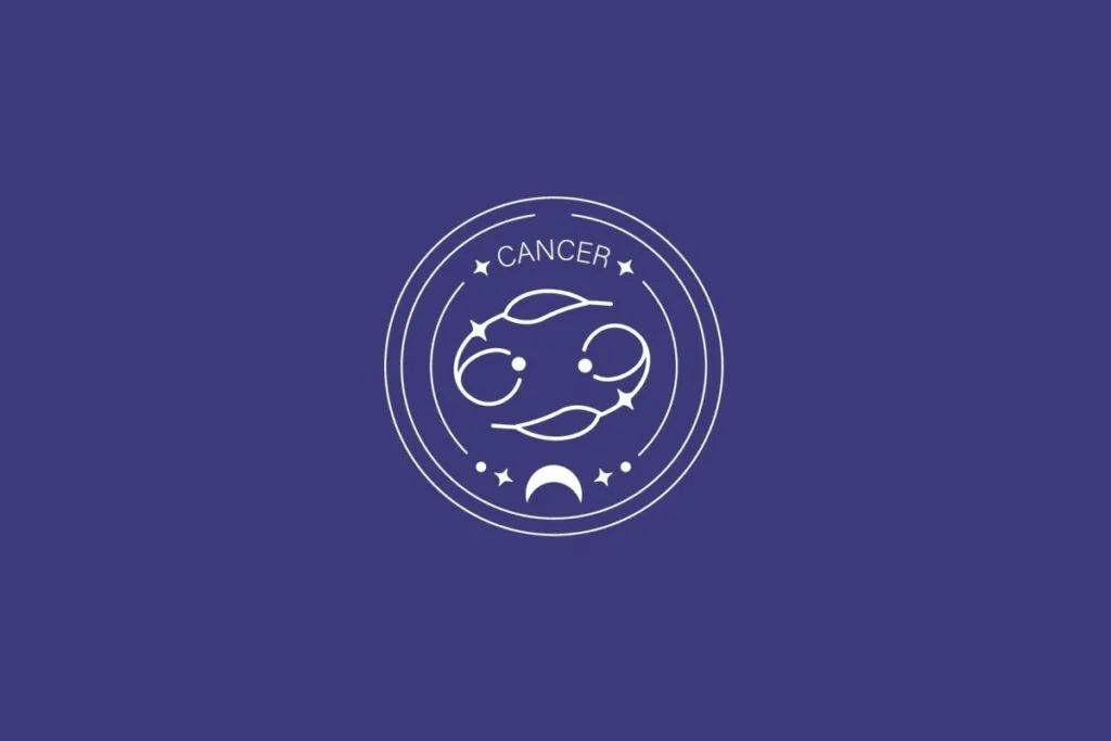 Ilustração do signo de Câncer, com símbolo formado por duas espirais opostas que se assemelham ao número 69 deitado, em fundo escuro