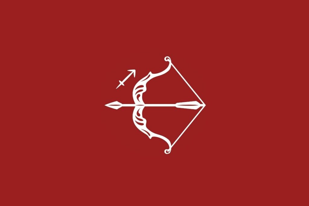 Ilustração do signo de Sagitário em um fundo vermelho 