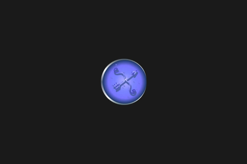 Ilustração de um círculo azul, com o símbolo de sagitário dentro, centralizado em um fundo preto