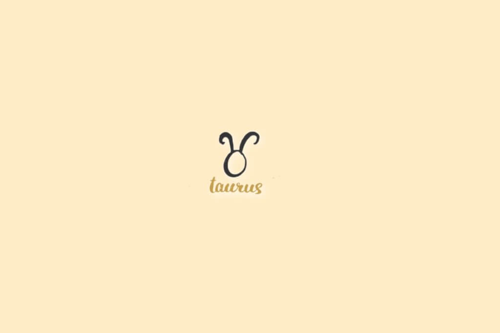 Ilustração do signo de touro, centralizado em um fundo bege-claro, com o nome do signo embaixo