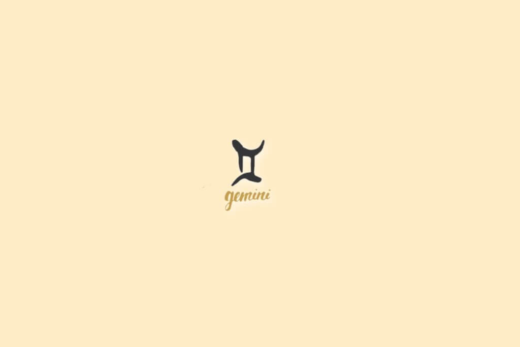Ilustração do signo de gêmeos, centralizado em um fundo rosa-claro, com o nome do signo embaixo