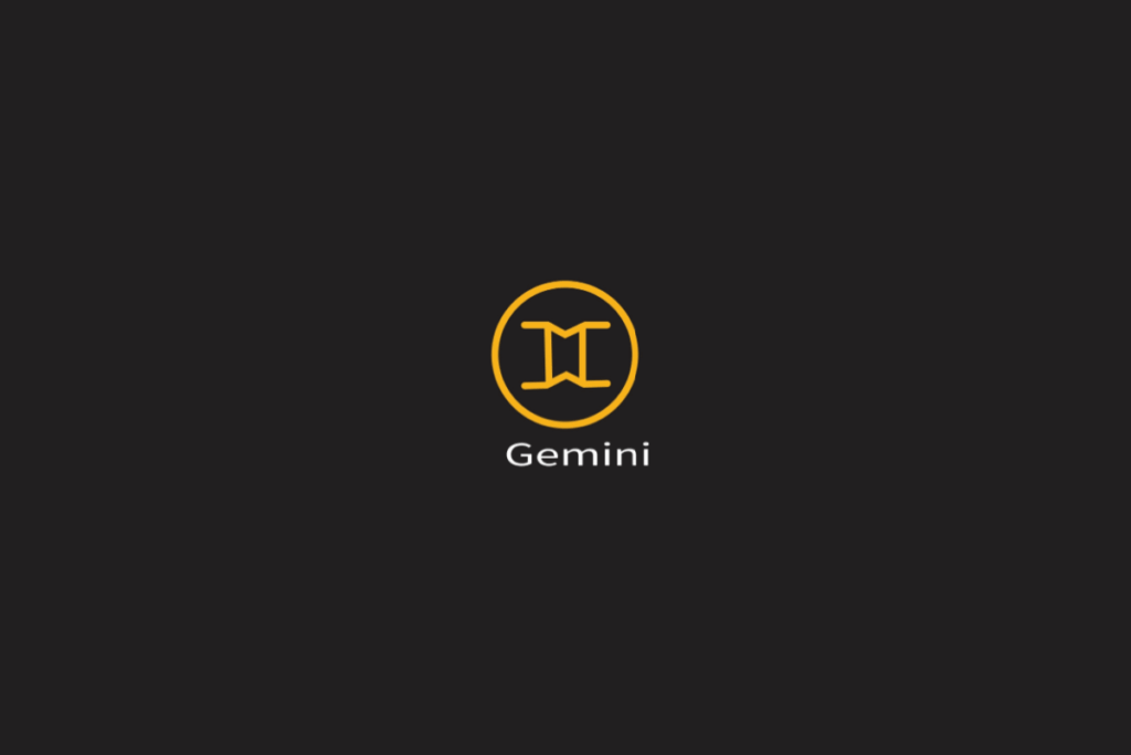 Ilustração do signo de gêmeos em amarelo, dentro de um círculo da mesma cor, centralizado em fundo preto