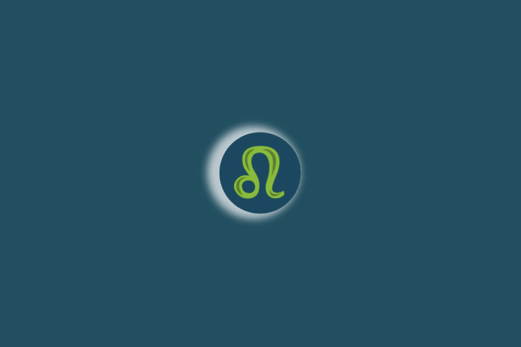 Ilustração do símbolo do signo de leão com luz branca ao redor. Fundo verde-escuro