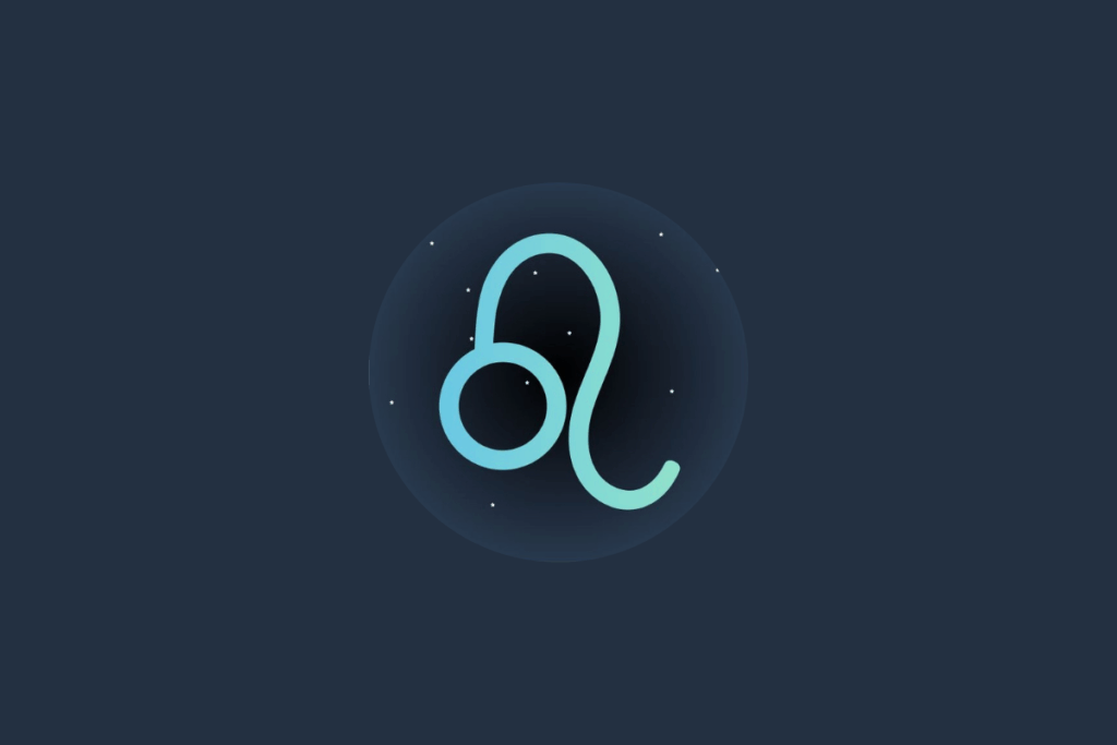 Ilustração do signo de leão, em verde-claro e cercado por estrelas, centralizado em fundo verde-escuro
