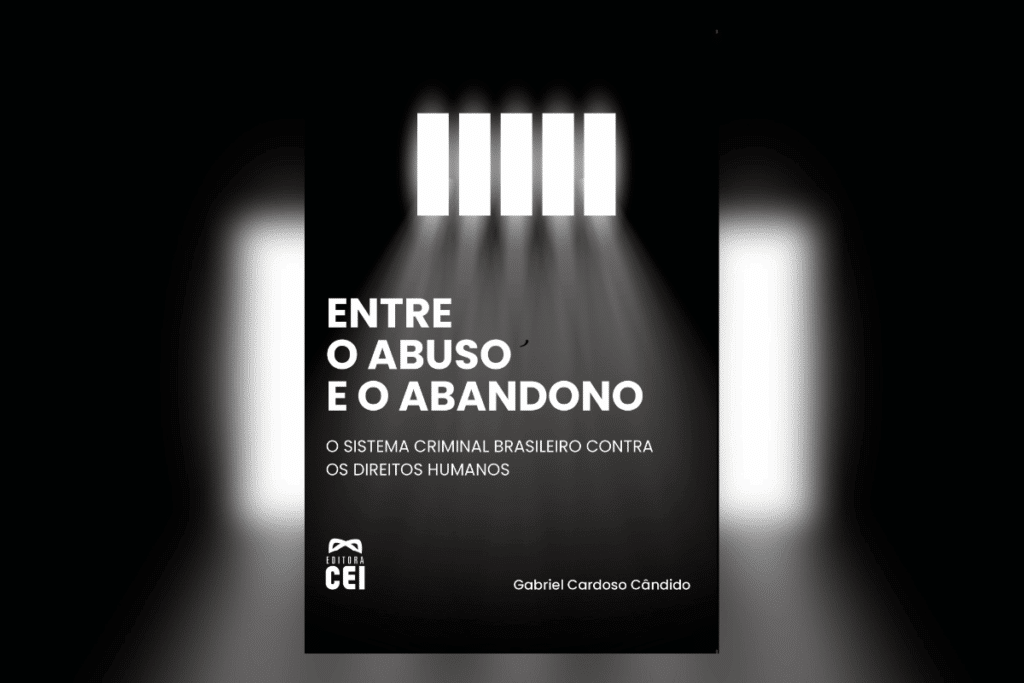 Capa de livro com título e nome do autor e editora em branco e com imagem de uma janela com grades com luz em lugar escuro