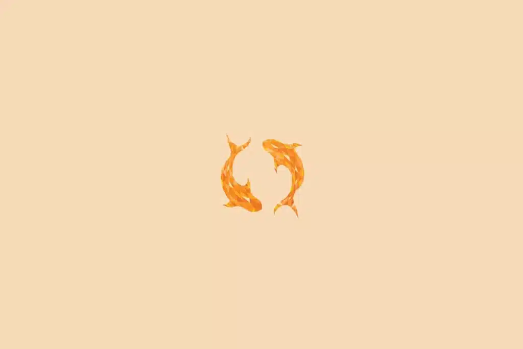Ilustração do signo de peixes, na cor laranja, centralizado em um fundo laranja-claro