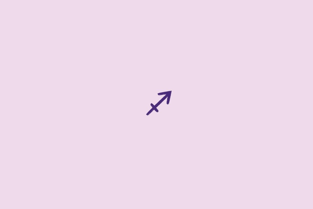 Ilustração do signo de sagitário em roxo em um fundo roxo-claro