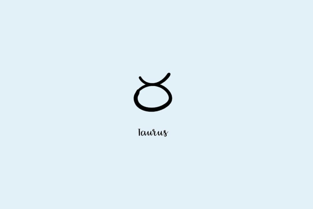 Ilustração do símbolo do signo de touro, com o nome embaixo, em um fundo azul-claro