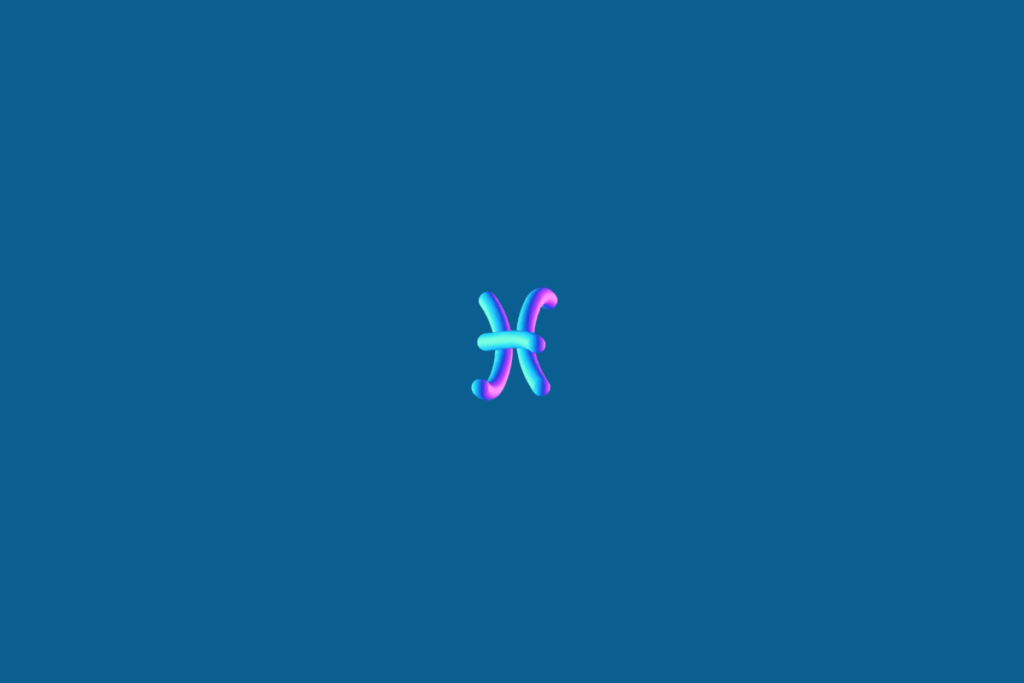 Símbolo do signo de Peixes em tons de azul e roxo em fundo azul