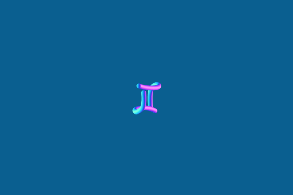 Símbolo do signo de Gêmeos em tons de azul e roxo em fundo azul