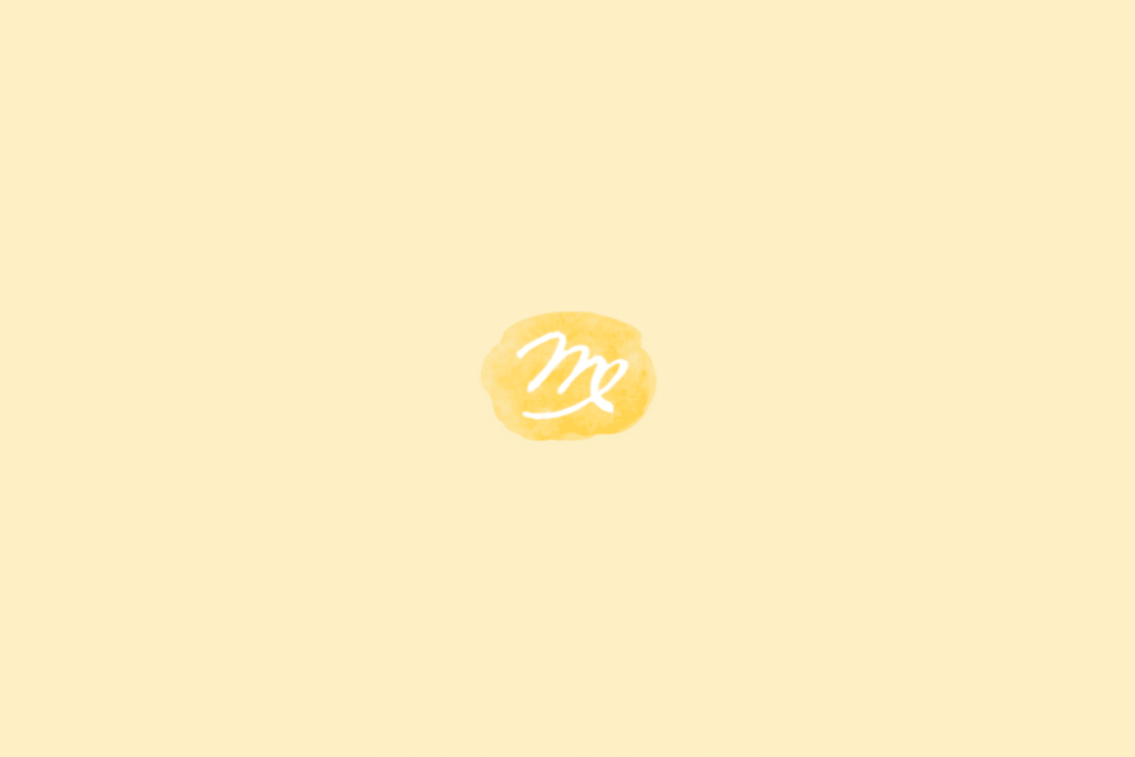 Símbolo do signo de Virgem em branco dentro de círculo amarelo em fundo amarelo