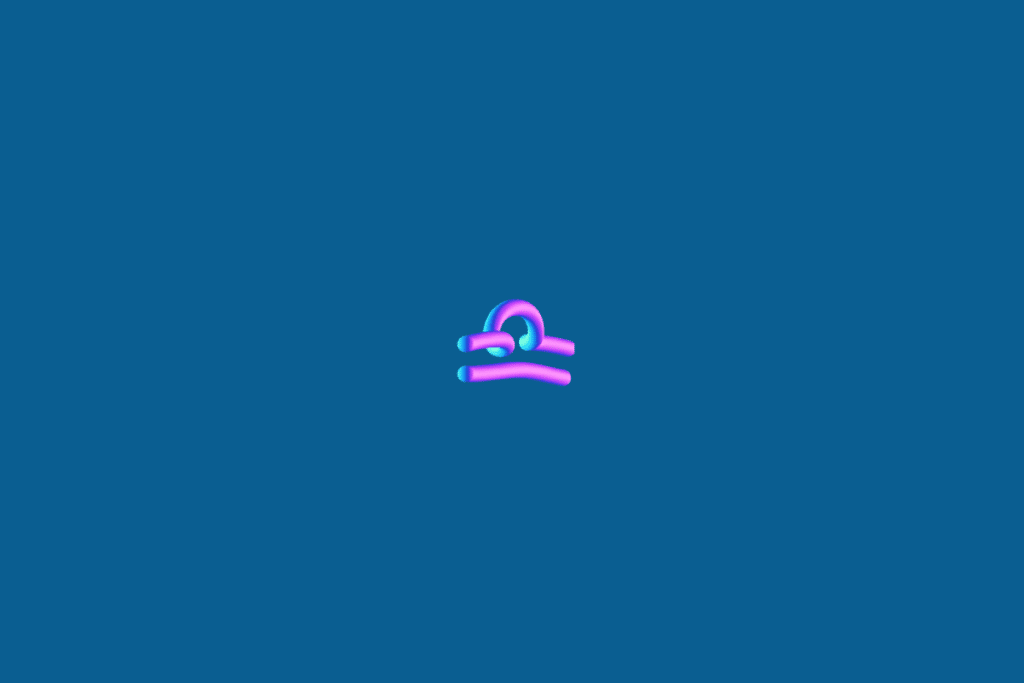 Símbolo do signo de Libra em tons de azul e roxo em fundo azul